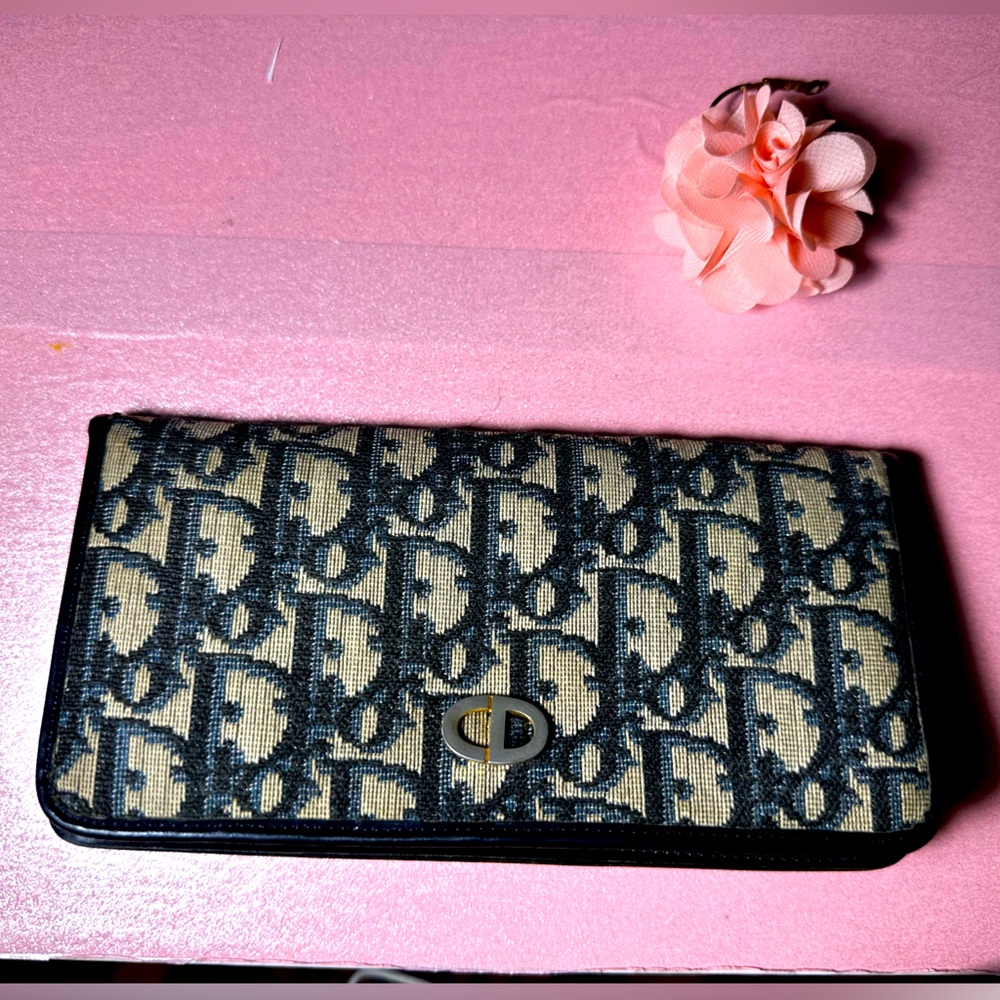 DIOR Christian Dior Vintage Trotter Long Wallet Navy Blue